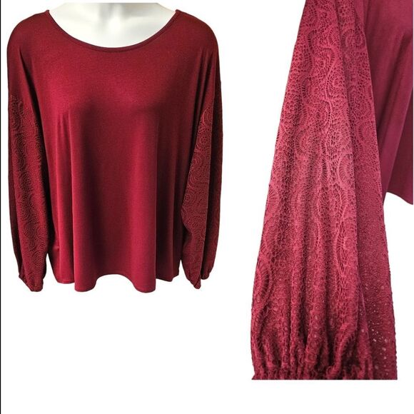 MICHAEL MICHAEL KORS Plus Size ruby red open knit lined longsleeve top 3X - Picture 5 of 13